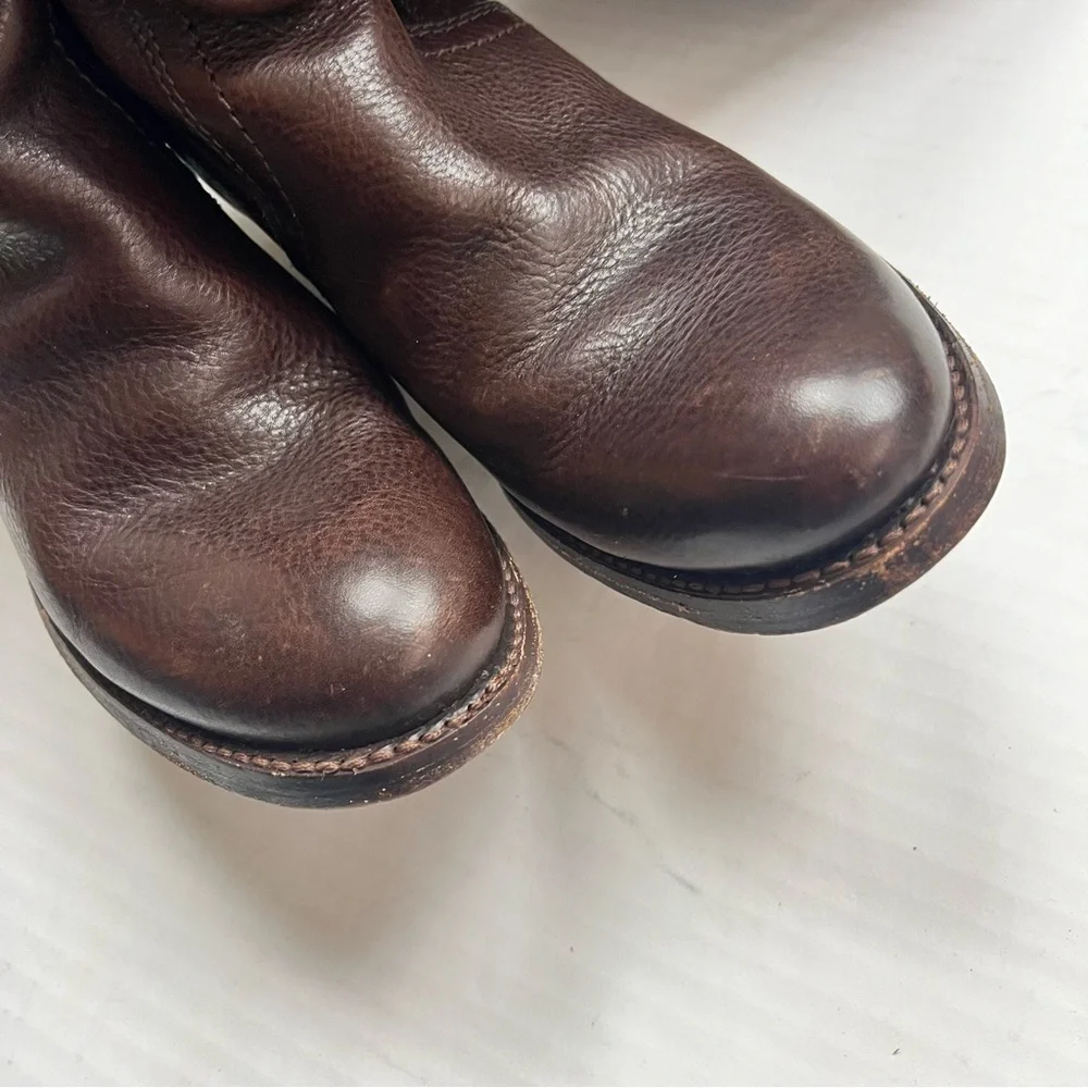 FRYE 77595 JANE TALL CUFF BROWN LEATHER BOOTS 7
